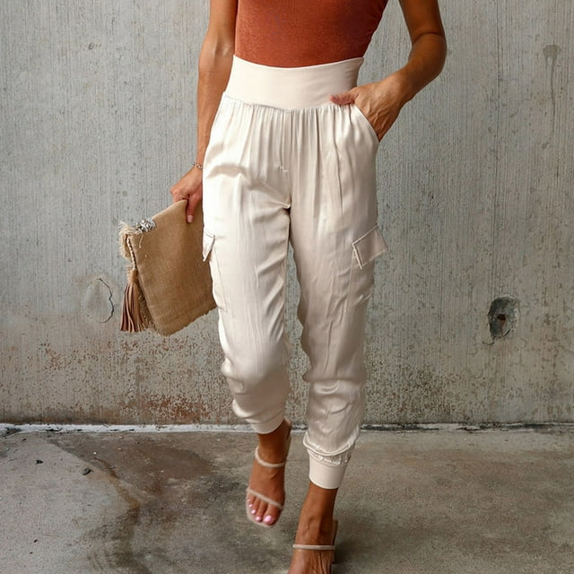 LOVZFMLL Combinaison pour Femmes, Combinaison Décontractée Unie à Col Rabattu en Coton et Lin, Combinaison Longue avec Fermeture Éclair Beige, P