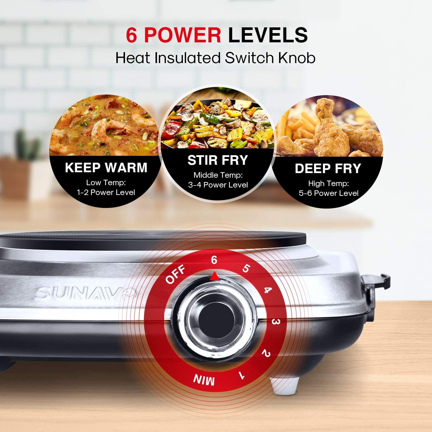 Countertop Burners Electric Single Burner 1500W Stainless Steel Hot Plate with Temperature Control