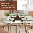 thumbnail image 3 of Round Tablecloth Farmhouse Vintage Elastic Edge Fitted Farm Star Bless Our Home Plastic Table Cover,Waterproof Oil Proof for Dinner,Outdoor, Picnic, 36" - 44"&nbsp; DIA Tables Brown Green, 3 of 6