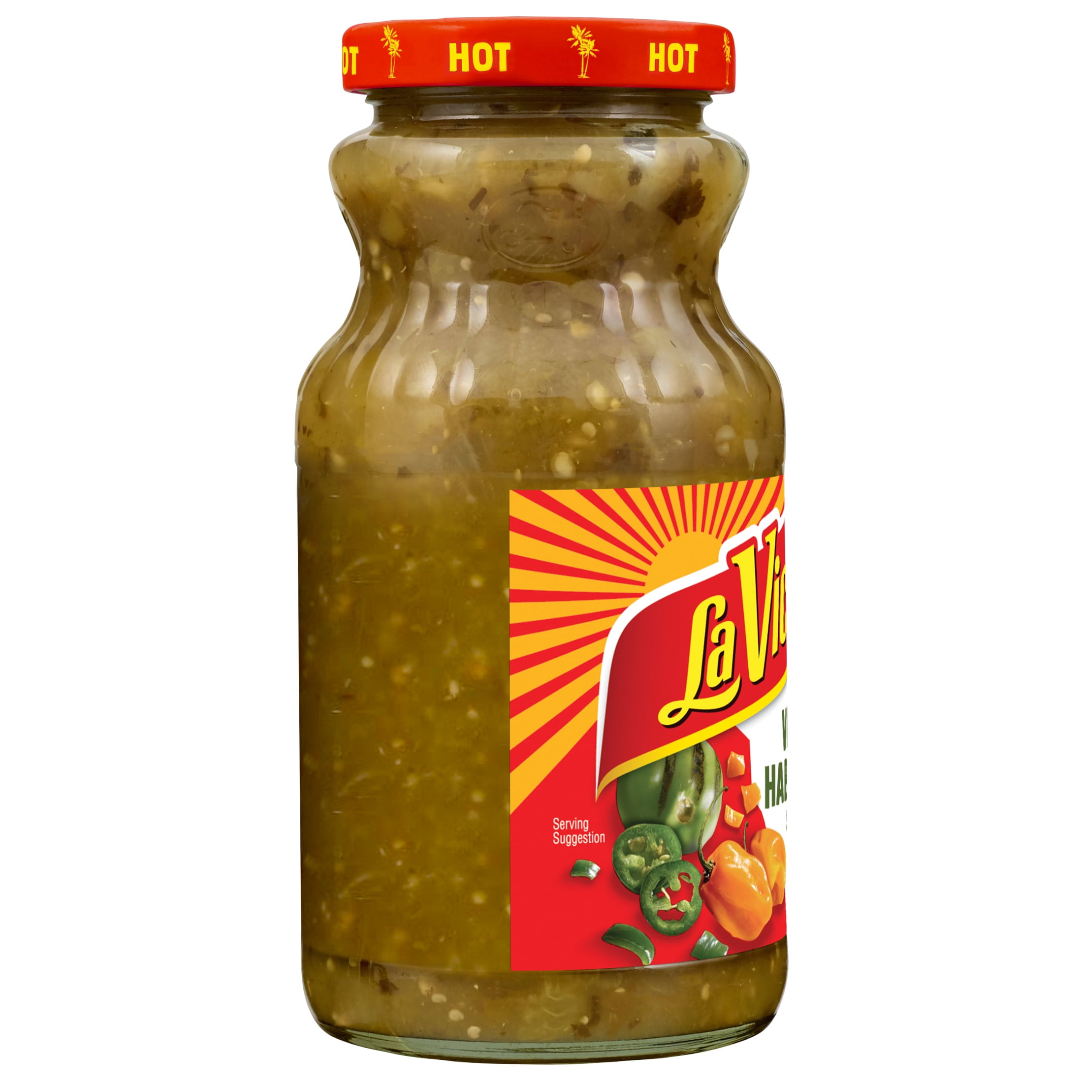 (12 pack) LA VICTORIA Verde Habanero Salsa Hot, Tortilla Chip Dip, Shelf Stable, 15.5 oz Glass Bottle