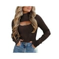 thumbnail image 2 of Liacowi 2Pcs Women Cutout Knitted Sweater Long Sleeve Turtleneck Shrug Crop Jumper + Ribbed Sling Vest Tops, 2 of 7