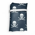 thumbnail image 4 of Pirates Fabric Shopping Tote, Jolly Roger Pattern in Classic Nautical Colors Dangerous Halloween Character, Portable and Foldable Bag to Keep in Pocket Bag Purse & Car, Dark Blue White, by Ambesonne, 4 of 4