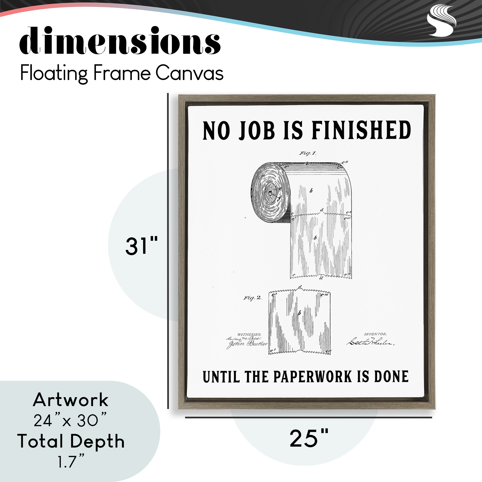 No Job Finished Toilet Paper Brown Framed Floater Canvas Wall Art, design by Lettered and Lined