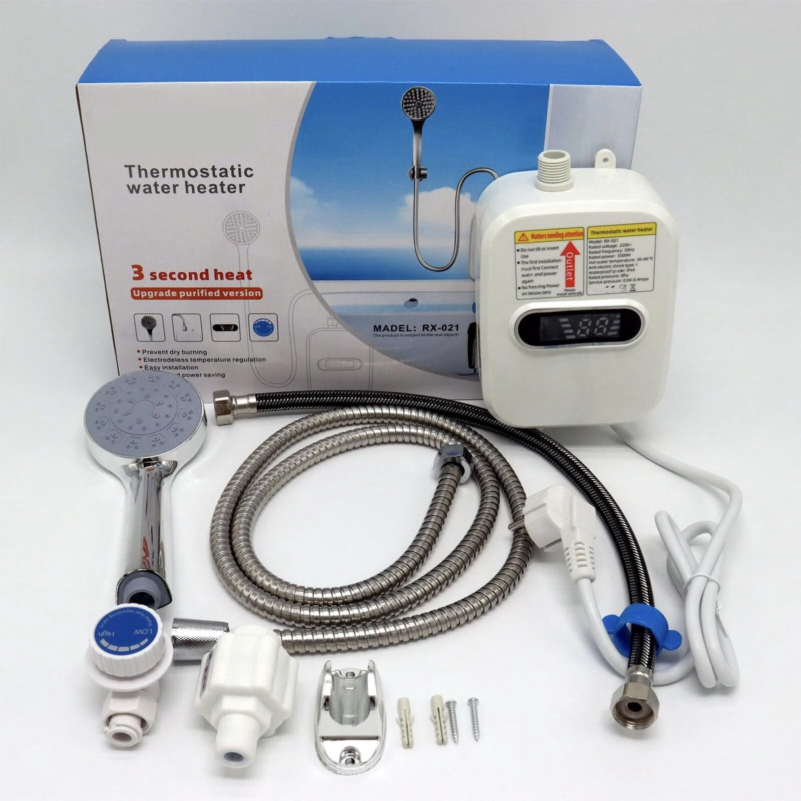 Electric Shower Head Tankless Water Heater Thermostatic Shower Head Set Temperature Adjustable Home Bathroom Waterproof Instant Water Heating Machine