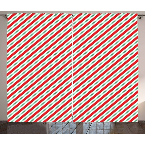 Ambesonne Candy Cane Curtains 2 Panel Set, Bicolor Stripes, 108" x 108", Red Fern Green White