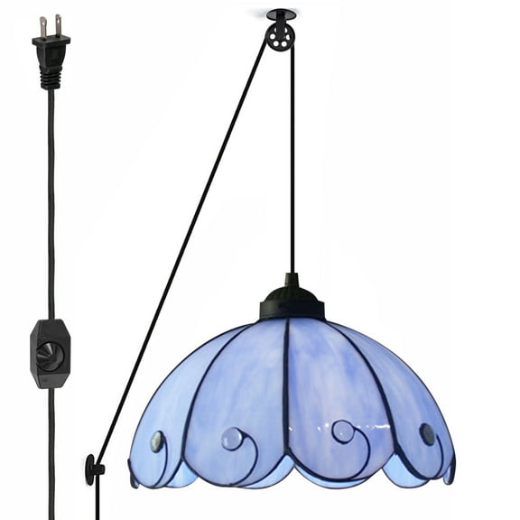 Kiven Plug in Pendant Light, Pulley Hanging Light with Glass Lampshade, Modern Dimmable Pendant Light for Bedroom Foyer Hallway Kitchen Sink,Purple Finish