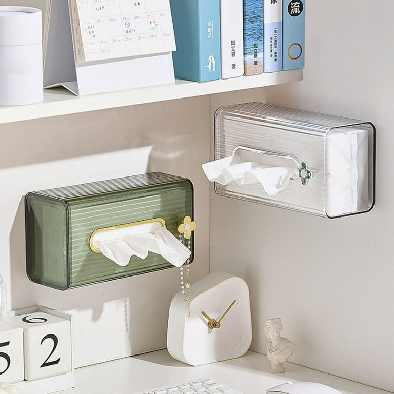 Tissue Box Holder Tissue Case with Cover Facial Tissue Holder Paper Holder  Self Adhesive for Home Kitchen Bedroom Office Decoration Clear and 