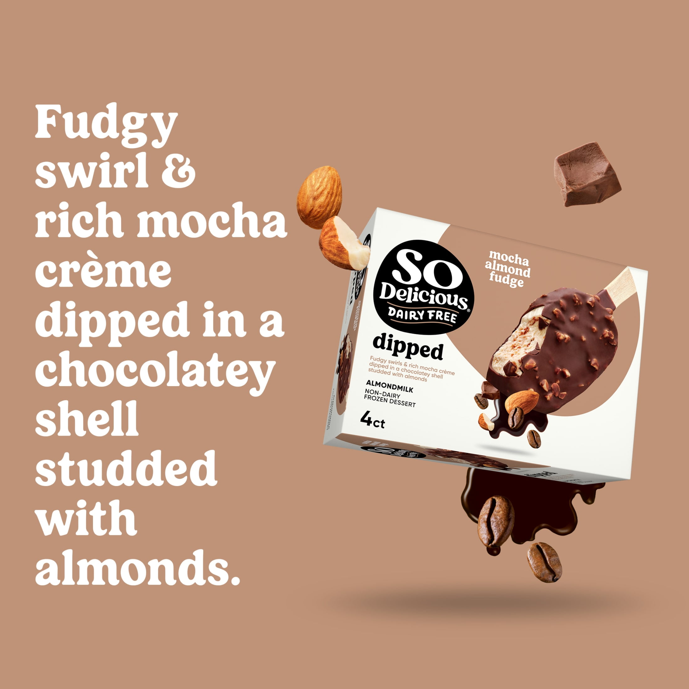 So Delicious Dairy Free Mocha Almond Fudge Almond Milk Frozen Dessert Bars, 4 Count
