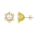 thumbnail image 6 of Yami Elegant Cultured White Pearl Earrings Cubic Zirconia Flower Golden Stud , 925 Sterling Silver,8-8.5mm, Hypoallergenic Mother's Day Gifts for Her, 6 of 10