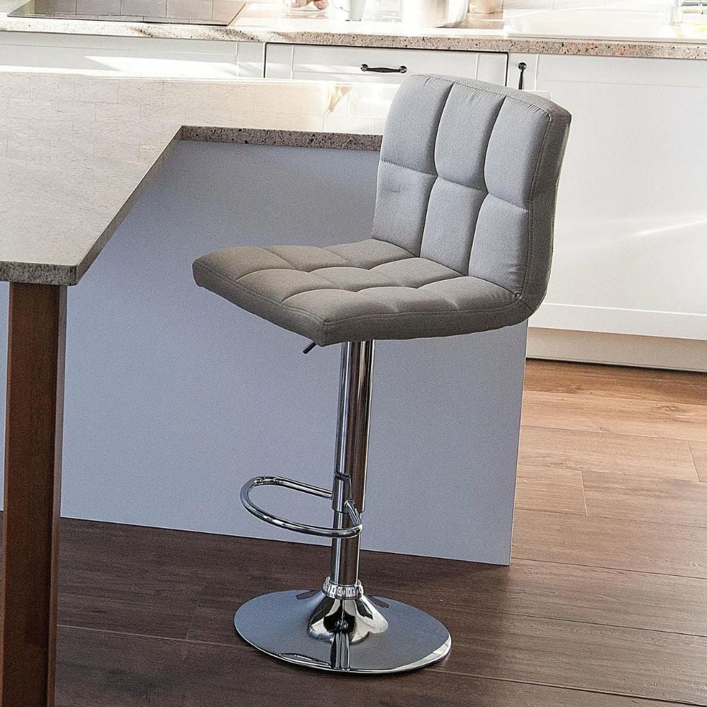 Heavenly Collection | Paul Adjustable Stool with Gray Upholstery for Kitchen Island or Home Bar| Set 2