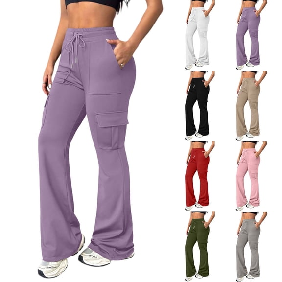 Ihhxva Women's Slim Fit Cargo Pants Elastic Waist Multi-Pockets Yoga Stretch Summer Casual S-2XL