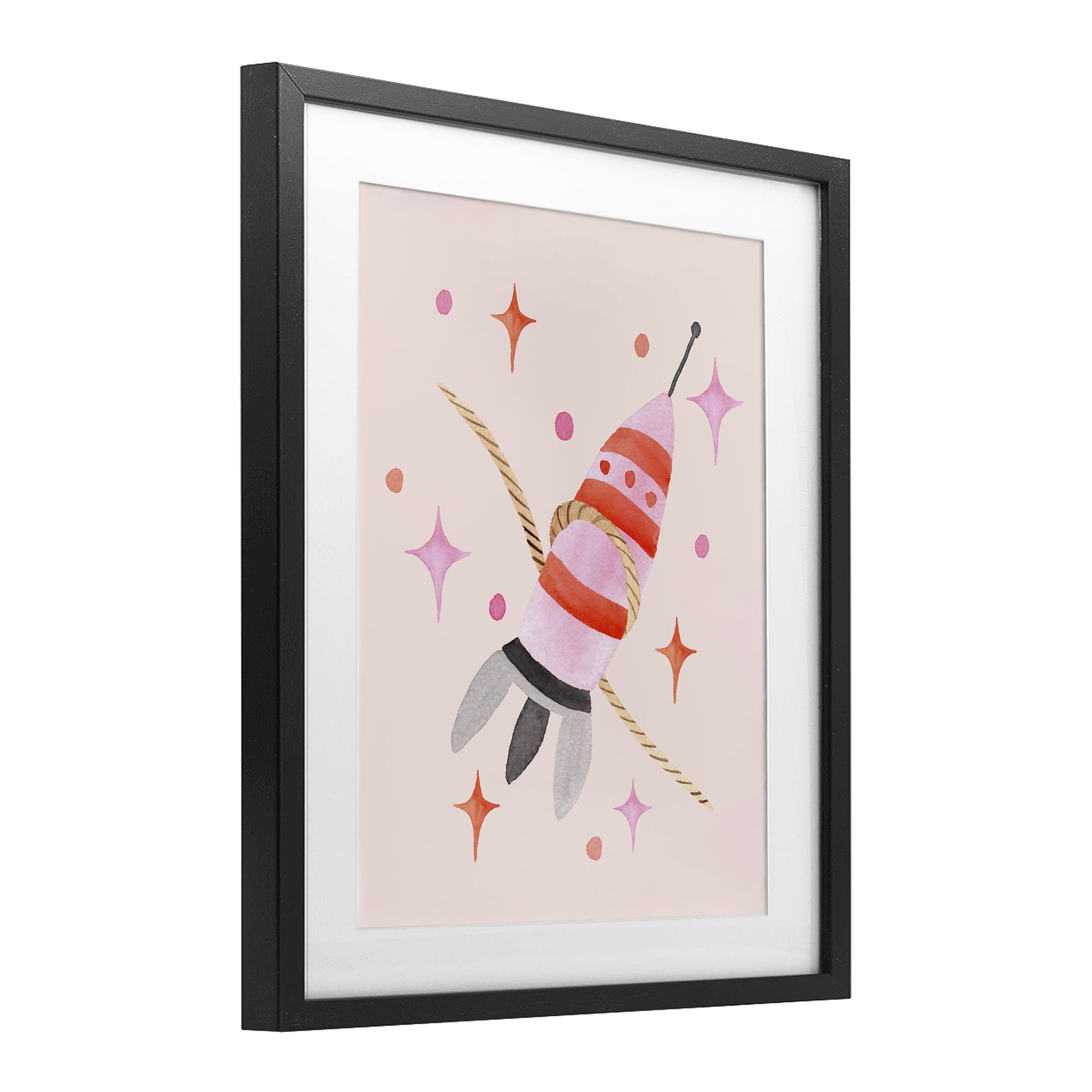 Spaceship with Lasso Black Framed Print Under Glass, design by Nina Jacobs