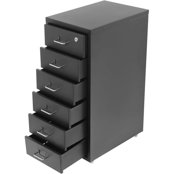 6 Drawers File Cabinet, Vertical File Organizer with Wheels, Metal Cabinet Filing Cabinets with Lock for Home Office, Study, Dresser, Black, Assembly Required