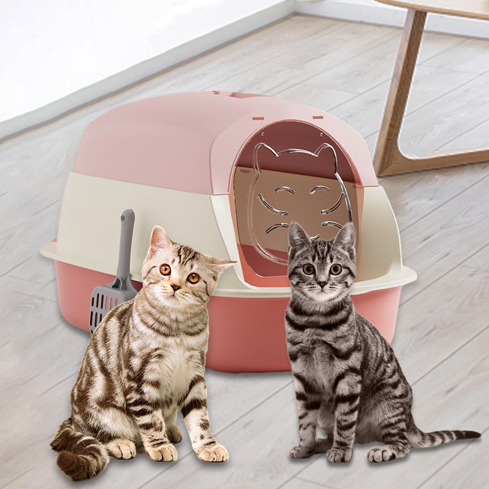 Bvdfgk Hooded Cat Litter Boxes, Hooded Pet Litter Box, Fully Enclosed Cat Toilet, Large Pink
