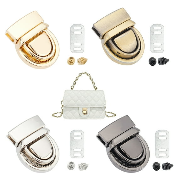 Purse Thumb Lock 4 Colors Tuck Lock Clasp Zinc Alloy Purse Buckle Fastener Closure for Leathercraft DIY Shoulder Bag Handbag Making Platinum/Light Gold/Gunmetal/Antique Bronze 1x0.7