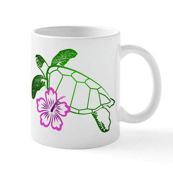 CafePress - Sea Turtle W/ Hibiscus Mug - 11 oz Ceramic Mug - Novelty Coffee Tea Cup