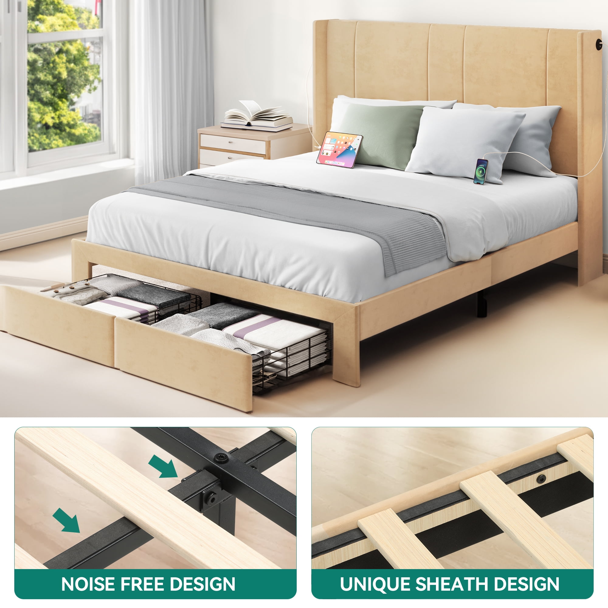 Dextrus Queen Size Bed Frame with Storage Drawers Dextrus Queen Size Bed Frame with Storage Drawers