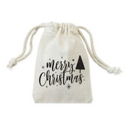 Merry Christmas Cotton Canvas Holiday Favor Bags, 6-Pack
