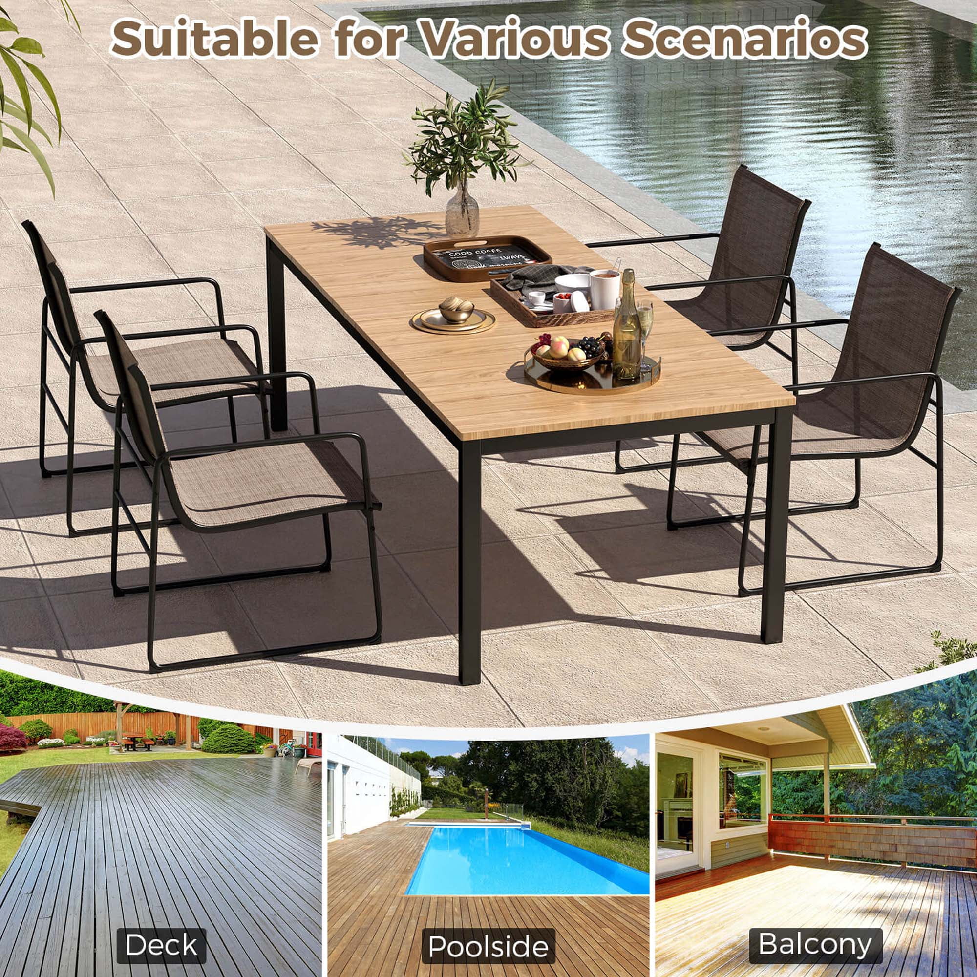 Costway 2 PCS Outdoor Dining Chairs Patio Furniture Chair with Breathable Seat & Backrest