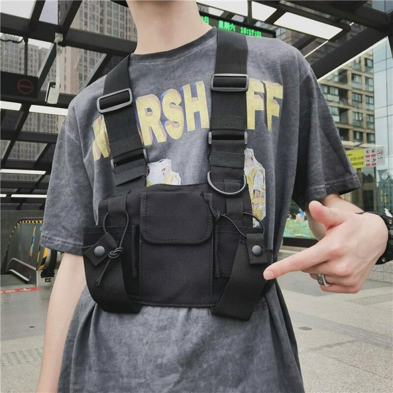 Wisremt Fashion Nylon Chest Bag Black Hip Hop Vest Outdoor Functional  Tactical Harness Chest Bag
