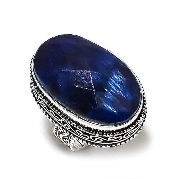 Sapphire(Simulated) Gemstone Handmade 925 Sterling Silver Ring Size 6.5