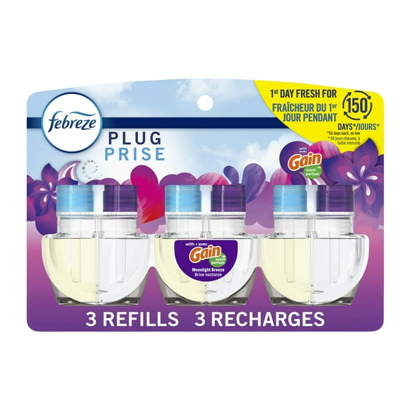Febreze Plug In Air Freshener, Odor-Fighting Scented Oil Refill, Moonlight Breeze, 3 Refills