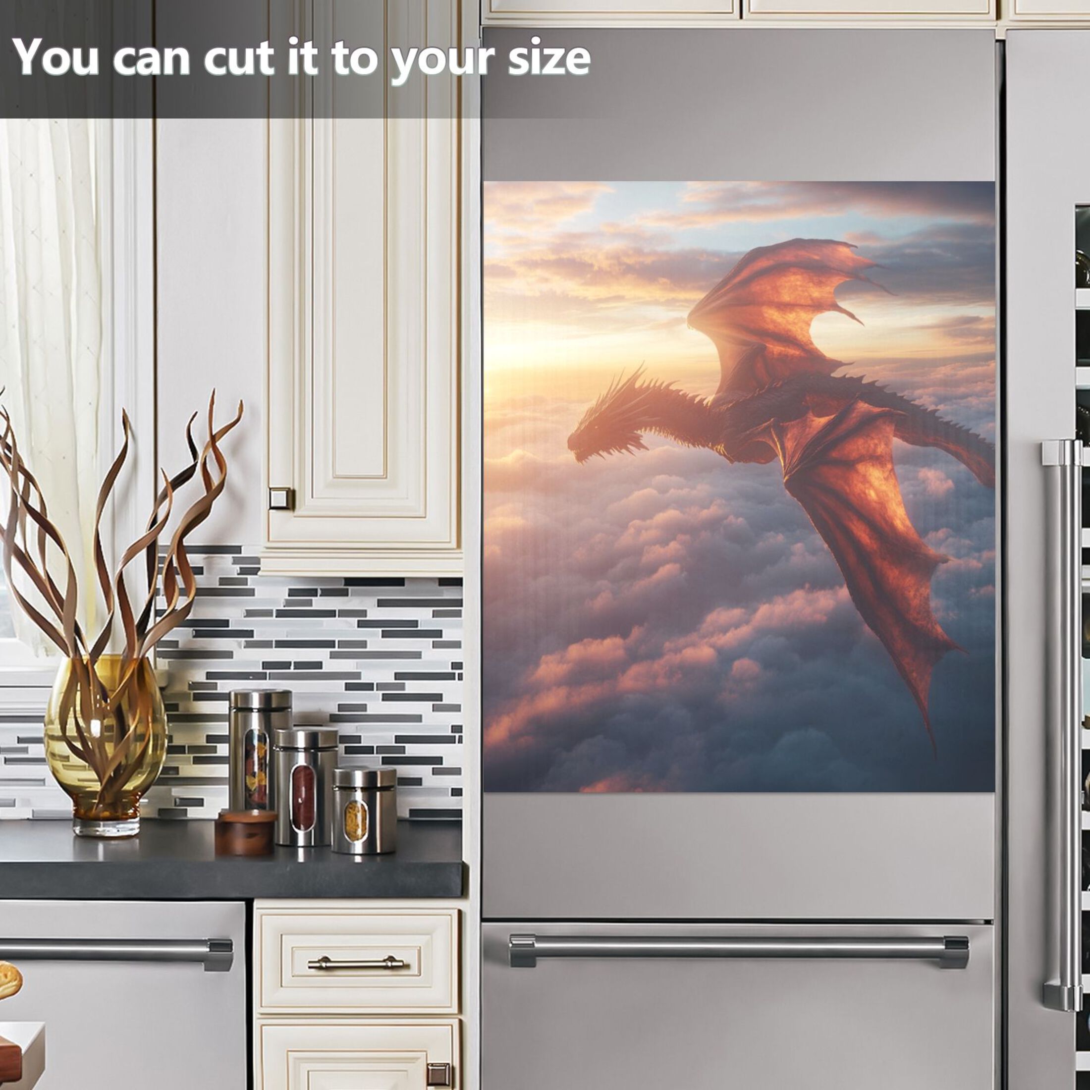 Dishwasher Magnetic Sticker 23x26 Inch Refrigerator Magnetic Sticker Washing Machine Magnetic Sticker Kitchen Panel Magnetic Sticker Home Decor Flying Dragon in The Sky