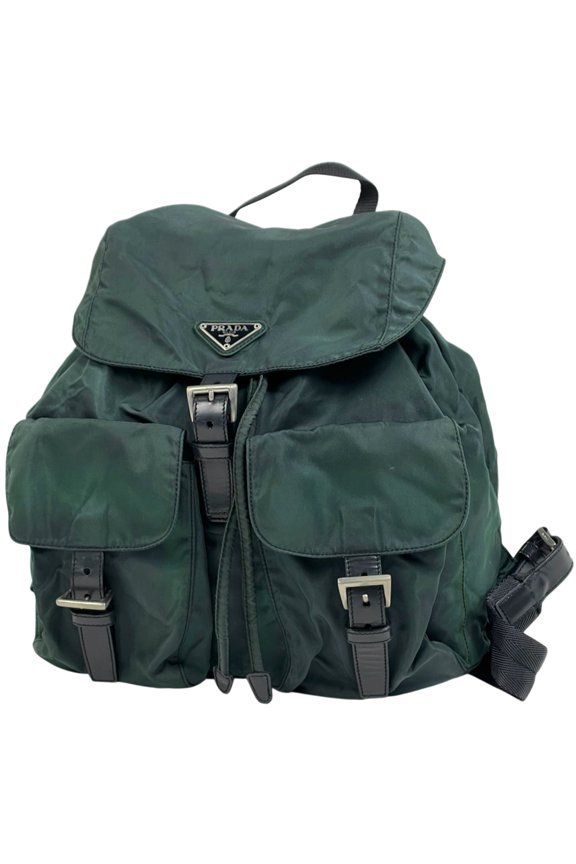 Pre-Owned Prada logo plate backpack/daypack in nylon, green, for women (Fair)
