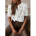 thumbnail image 4 of PRETTYGARDEN Womens Summer Lace Tops Short Puff Sleeve Casual Dressy Blouses Eyelet Crew Neck Buttom Down Shirts, 4 of 7