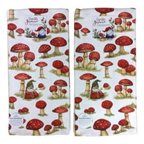 Set of 2 GARDEN GNOME Mushrooms Terry Kitchen Towels by Kay Dee Designs