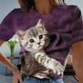 thumbnail image 4 of Oversized T Shirts For Women Blouse Cat Digital Print Crewneck Short Sleeve Top Blue Everyday Wear Fashion Basic Tee L, 4 of 9