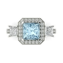 3.005 ctw 3 Stone Anniversary Ring for Women | Princess Cut Natural Swiss Blue Topaz | Hyperallergenic Solid 18K White Gold