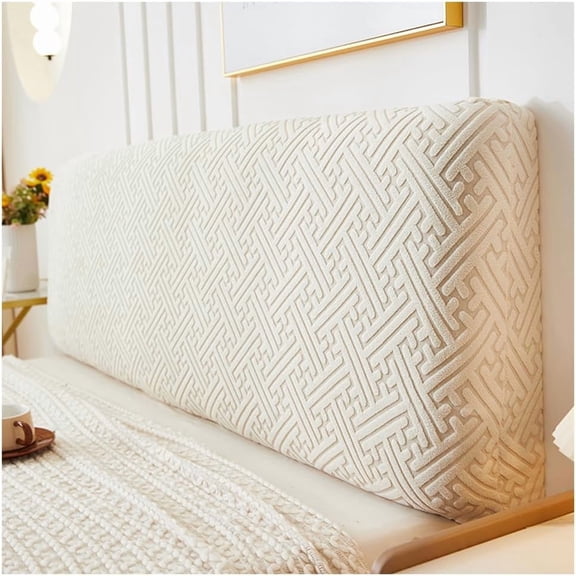 ABCISI Stretch Bed Headboard Cover, Full Queen King Size, Dustproof Bed Head Protector Cover, Washable Jacquard Headboard Slipcover for Bedroom Decor (Beige, 59.0in/1.5m)