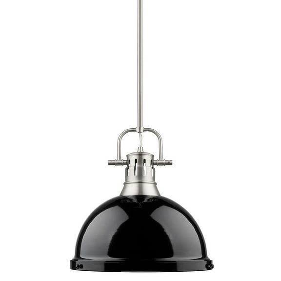 Golden Lighting-3604-L PW-BK-Duncan - One Light Rod Pendant Black Glass Pewter Finish