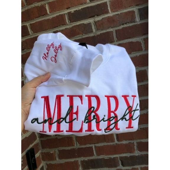 Embroidered Merry And Bright Christmas Crewneck