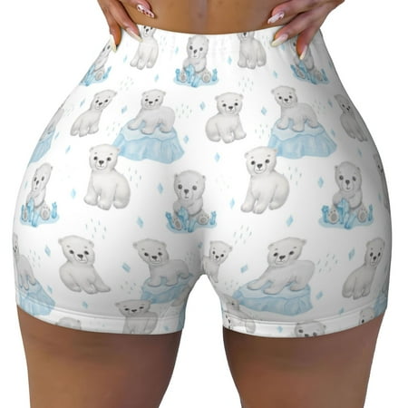 Workout Shorts Women  Playful Polar Bear Pals Biker Shorts for Women Running Gym Spandex Shorts Tummy Control
