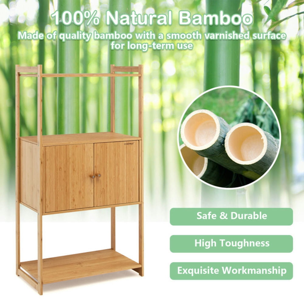 Finihen Bathroom Storage Cabinet, Bathroom Floor Cabinet, Bathroom Bamboo Storage Cabinet with 3 Shelves, for Bathroom, Living Room, Bedroom, Kitchen, Natural Finihen Bathroom Storage Cabinet, Bathroom Floor Cabinet, Bathroom Bamboo Storage Cabinet with 3 Shelves, for Bathroom, Living Room, Bedroom, Kitchen, Natural