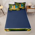 thumbnail image 4 of Castle Fairy Night Tropical Surfboard Zipper Twin Comforter Sets with Fitted Sheet and 2 Pillowcases,Plumeria Palm Beach Print Zipper Bedding Set,Navy Orange,Navy Blue Reversible,4-Piece, 4 of 6