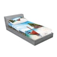 thumbnail image 2 of Ambesonne Tropical Fitted Sheet & Pillow Sham Set, Exotic Beach Thailand, Twinxl, Fern Green Blue Cream, 2 of 2