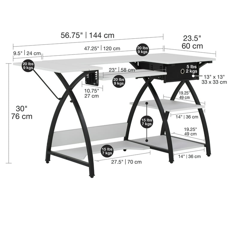 Comet Hobby/Office/Sewing Desk with FoldDown Top, Height Adjustable