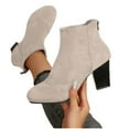 thumbnail image 4 of Wowcloth Woman's Fashion Casual Ankle Boots, Round Toe Solid Color with Chunky Heel and Back Zipper, Stylish Everyday Wear, 4 of 9