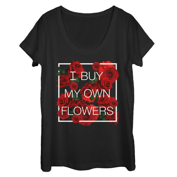 Women's Lost Gods Valentine's Day Buy My Own Flowers  Scoop Neck Black Large