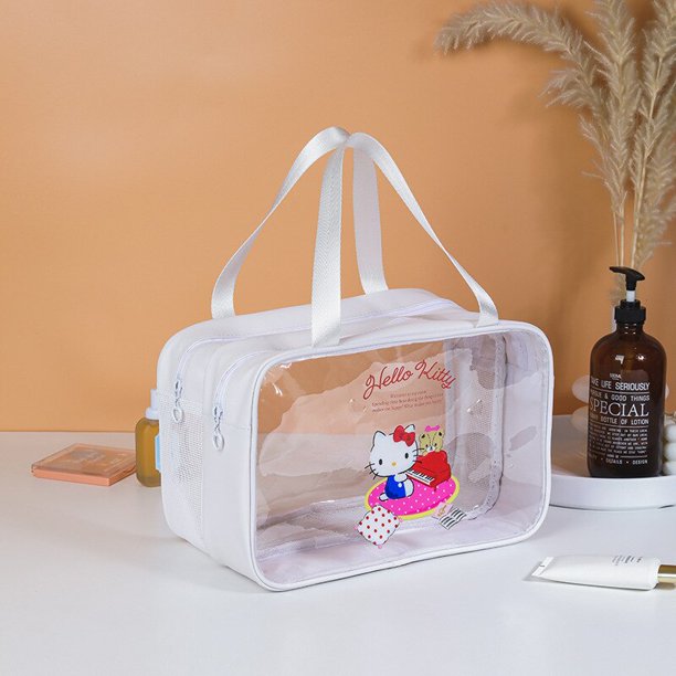 Sanrio bolsa de cosméticos transparente de separación seca y húmeda, bolsa de viaje portátil de Pvc, doble bolsa de lavado portátil impermeable
