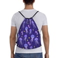 thumbnail image 2 of Drawstring Backpack - Yellow Fish Purple Jellyfish Splash Proof Small Drawstring Gym Bag for Women Men, Cinch Sports String Bag Backpack for Travel Swimming Beach, 2 of 8