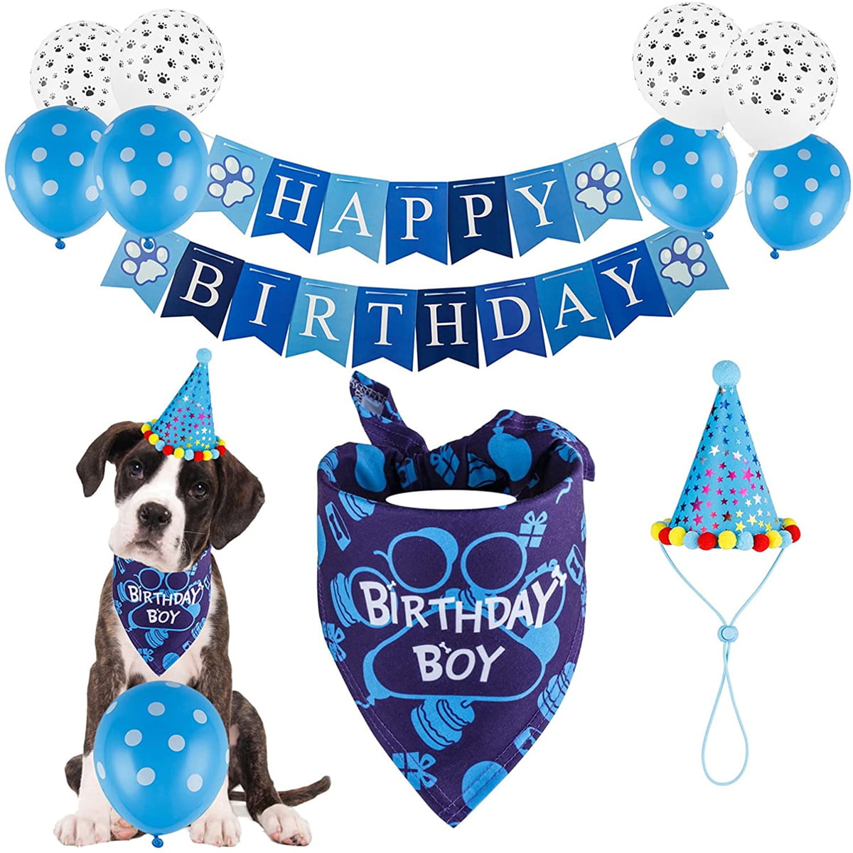 family Kitchen Funny Cute 1 Year Dog Birthday Bandana Scarfs with Dog Birthday Party Hat Doggie Cat Triangle Scarf for Pet 1st Birthday Party Decoration