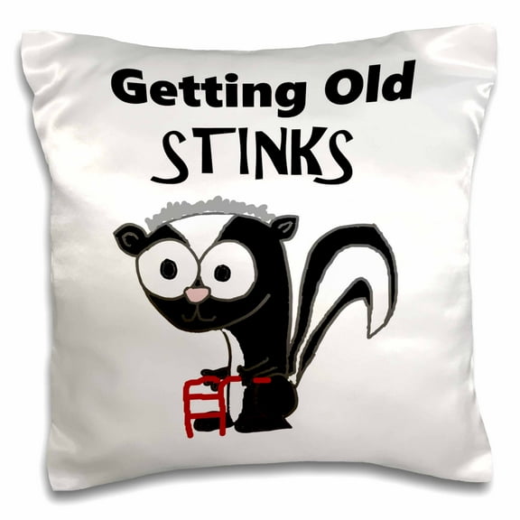 3drose, Cute Funny Getting Old Stinks Skunk Using Walker Cartoon, 16x16 inch Pillow Case