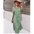 thumbnail image 3 of Summer Women Floral Print Dress Casual Short Sleeve Button Holiday Midi Dresses Female V-Neck Beach Boho Chic Dress Elegant Robe, 3 of 5