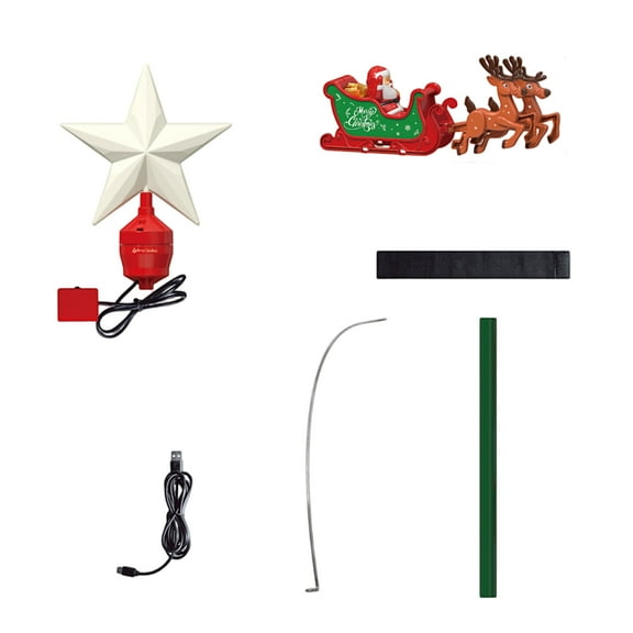 Christmas Tree Topper Electric Rotating Star Santa Elk Bobsled Ornament, Featuring LED Lights And Music Holiday Party Decoration