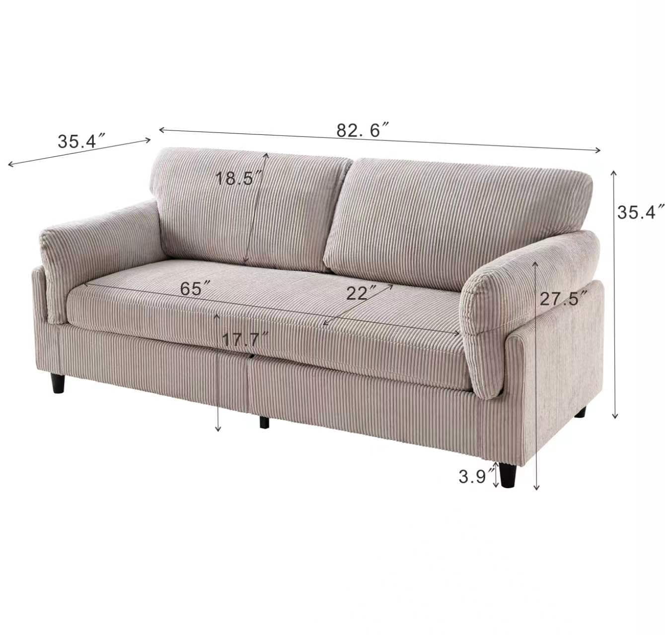 MOONMISS 82.6" Retro Corduroy Loveseat Sofa with Solid Wood Legs, 2-Seater Modern Upholstered Couch for Living Room,Bedroom,Camel