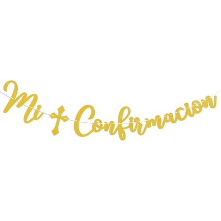 Mi Confirmacion Banner - Baptism Party Decorations, God Bless This Child Banner, Christing Baby Shower Party Decor, Christening First Holy Communion Supplies Gold Glitter